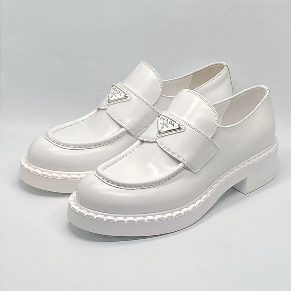 Prada Spazzolato Logo Platform Leather Loafers size 40